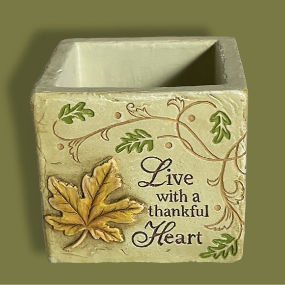 3” Square Succulent Hand Painted Planter Live with a thankful heart Ganz - Picture 3 of 8